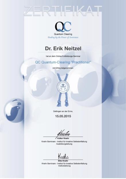 Zertifikat Quantenheilung Dr. Erik Neitzel